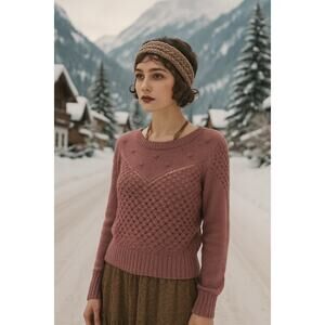 Lucky Brand Textured Knit Sweater Small Dusty Rose Winter Cozy Boho